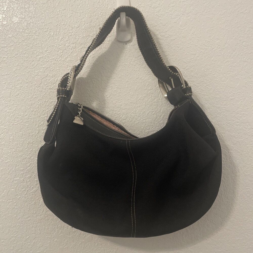 Vintage Y2K Kathy Van Zeeland Black Satchel Purse Handbag Studded Buckle Cowgirl